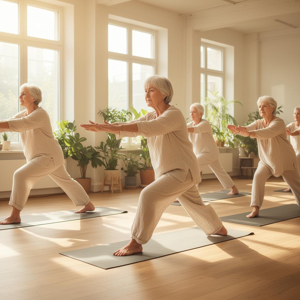 Clase de yoga para adultos mayores